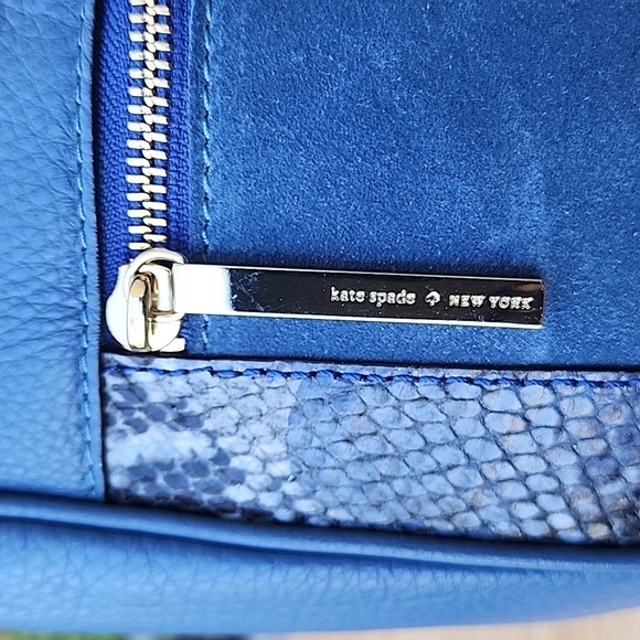 KATE SPADE blue Pebble Leather Suede Snakeskin detail top handle satchel bag - Picture 12 of 14